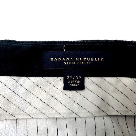Banana Republic Wool Straight Fit Dress Pants 33/32 Black Flat Front Striped Mid - Picture 3 of 6